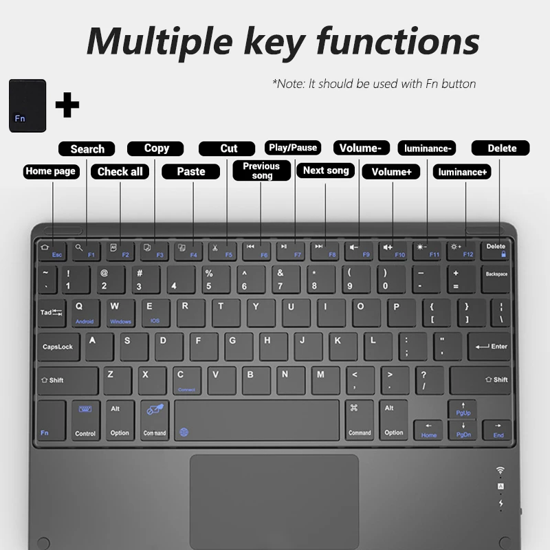 Tablet PC Wireless Keyboard Wireless Keyboard Mouse Tablet Keyboard iPad Keyboard Tablet Keyboard Case Bluetooth Keyboard Case Touchpad Bluetooth Wireless For IOS Android Windows iPad Samsung XIAOMI HUAWEI Tablet