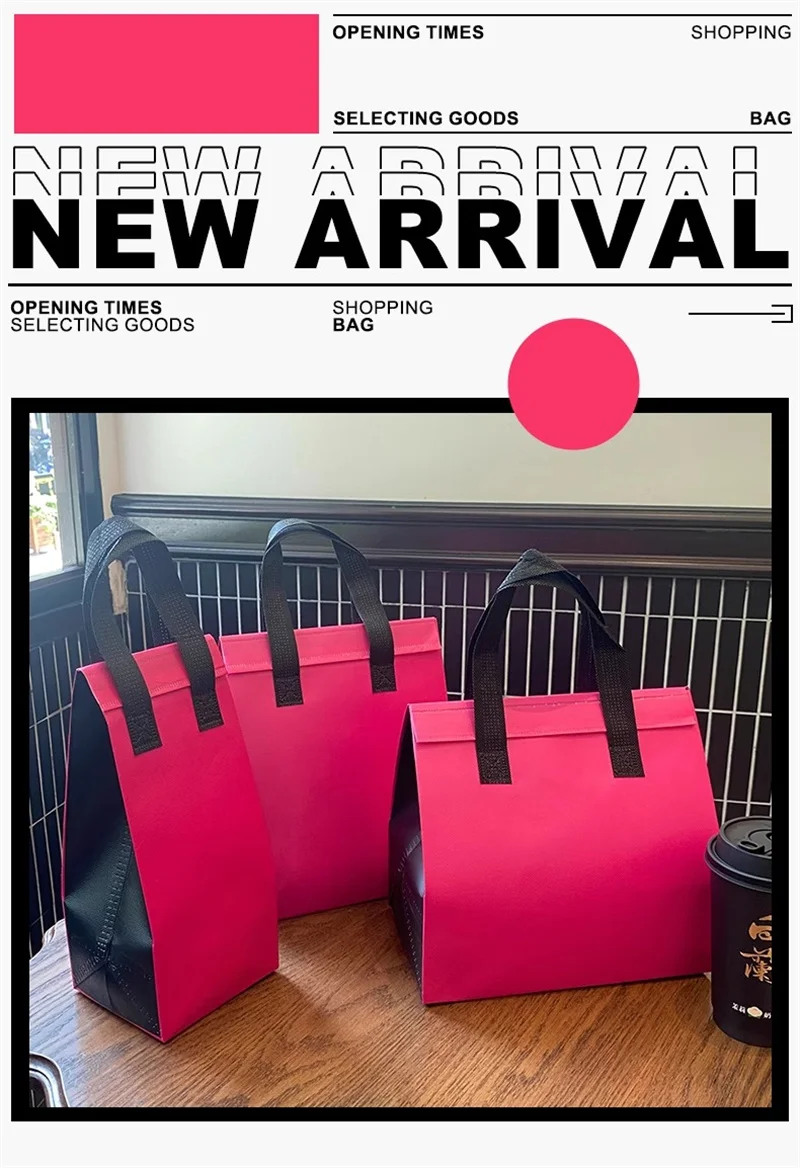 10pcs Pink Non-Woven Insulated Tote Bags – Reusable Fabric Pouches for Food, Drinks, Lu... - SKU NITB1559 - UGI Packaging
