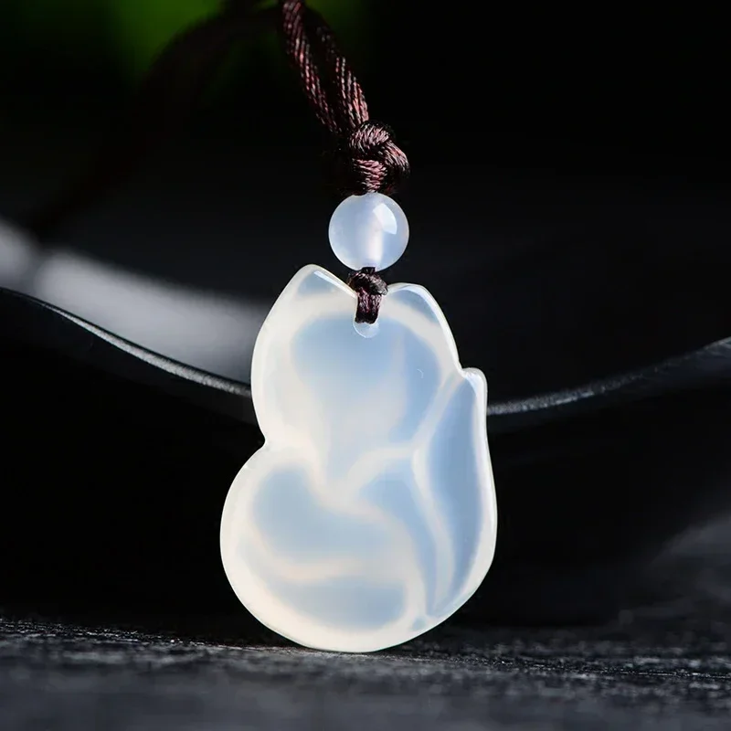 Jade Fox Necklace Pendant Natural Green White Chalcedony Chinese Fashion Charm Jewelry Carved Amulet Gifts for Women Men pendant necklace,jasper pendant,silver pendant