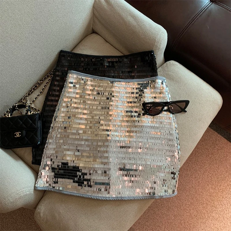 Spicy Girl Sequin Half Skirt for Women 2023 Autumn New Sexy High Waist Slim Fit, Slim Wrap Hip, Small and Unique Short Skirt red women s bag pu high quality crossbody bag sequin single shoulder bag girl s bag mobile phone bag wallet metal chian strap