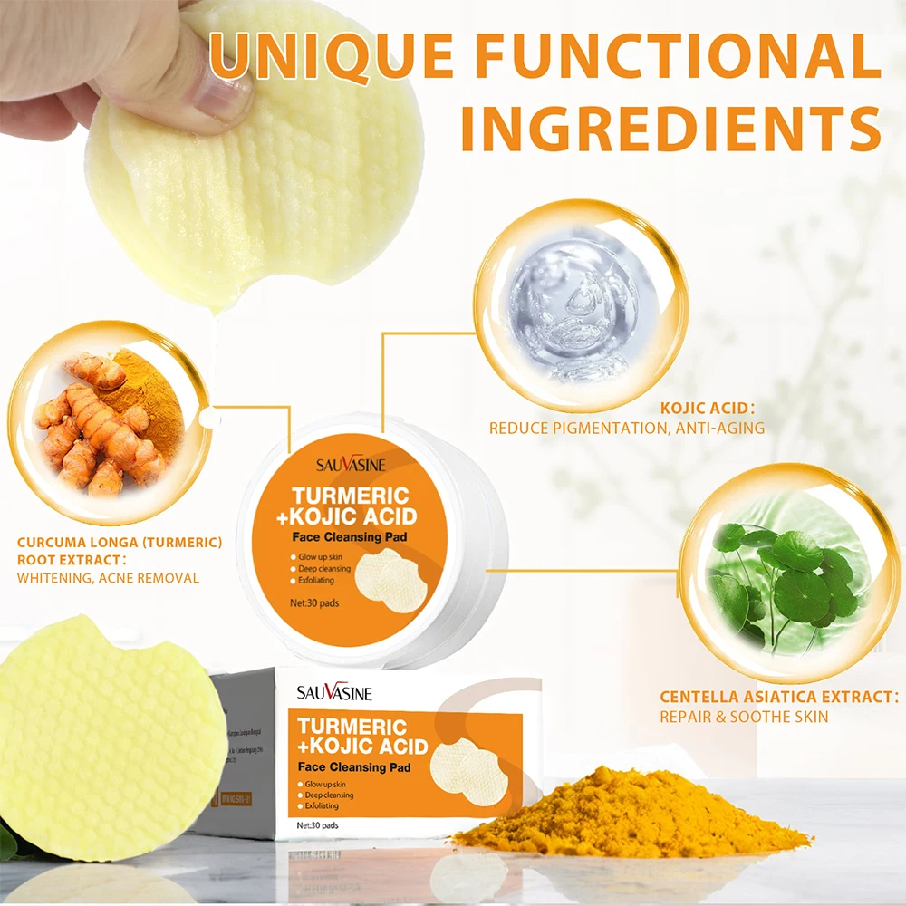Turmeric Kojic Acid Cleansing Pads Gentle Cleansing Facial Refreshing Balancing Oil Face Skin Care Tool Cleansing Pads 2