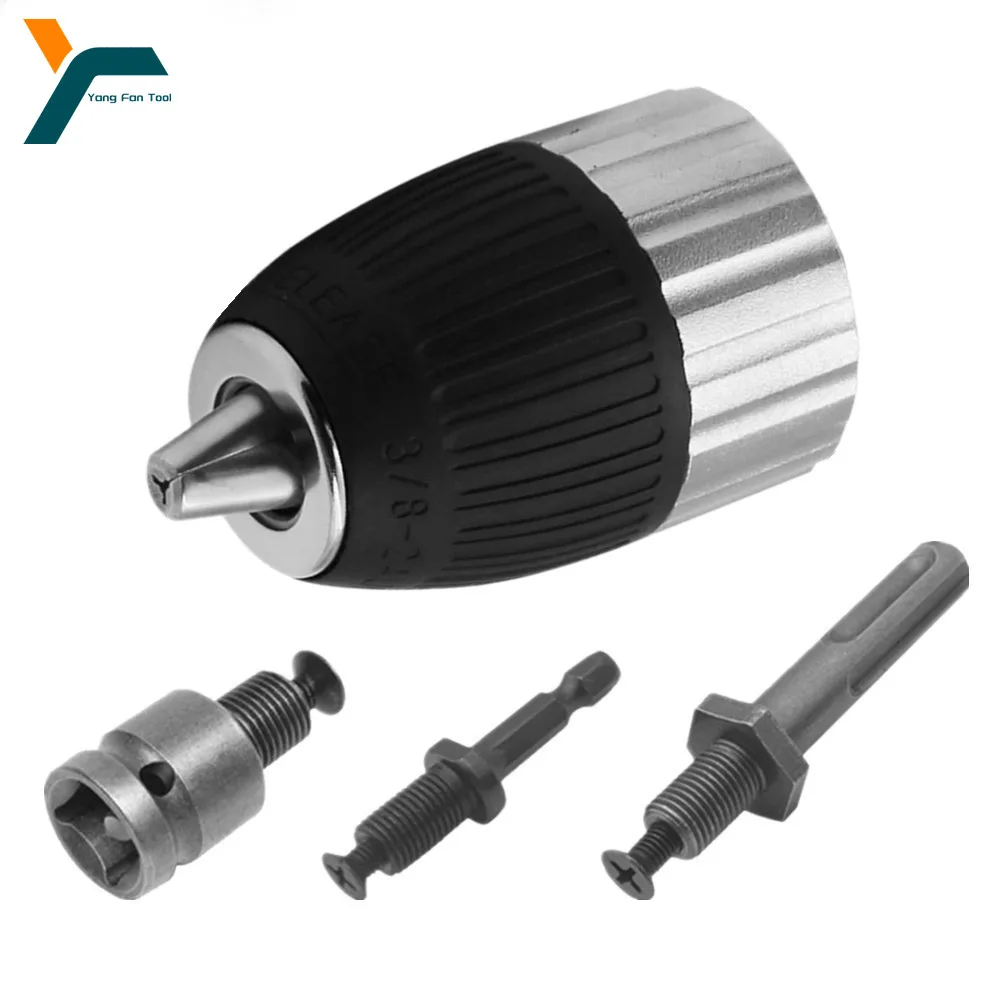 

2-13mm Drill Chuck Converter 3/8-24UNF Self-Locking Keyless Quick Change Hex Shank SDS-Plus Square Socket Driver Tool Adaptor