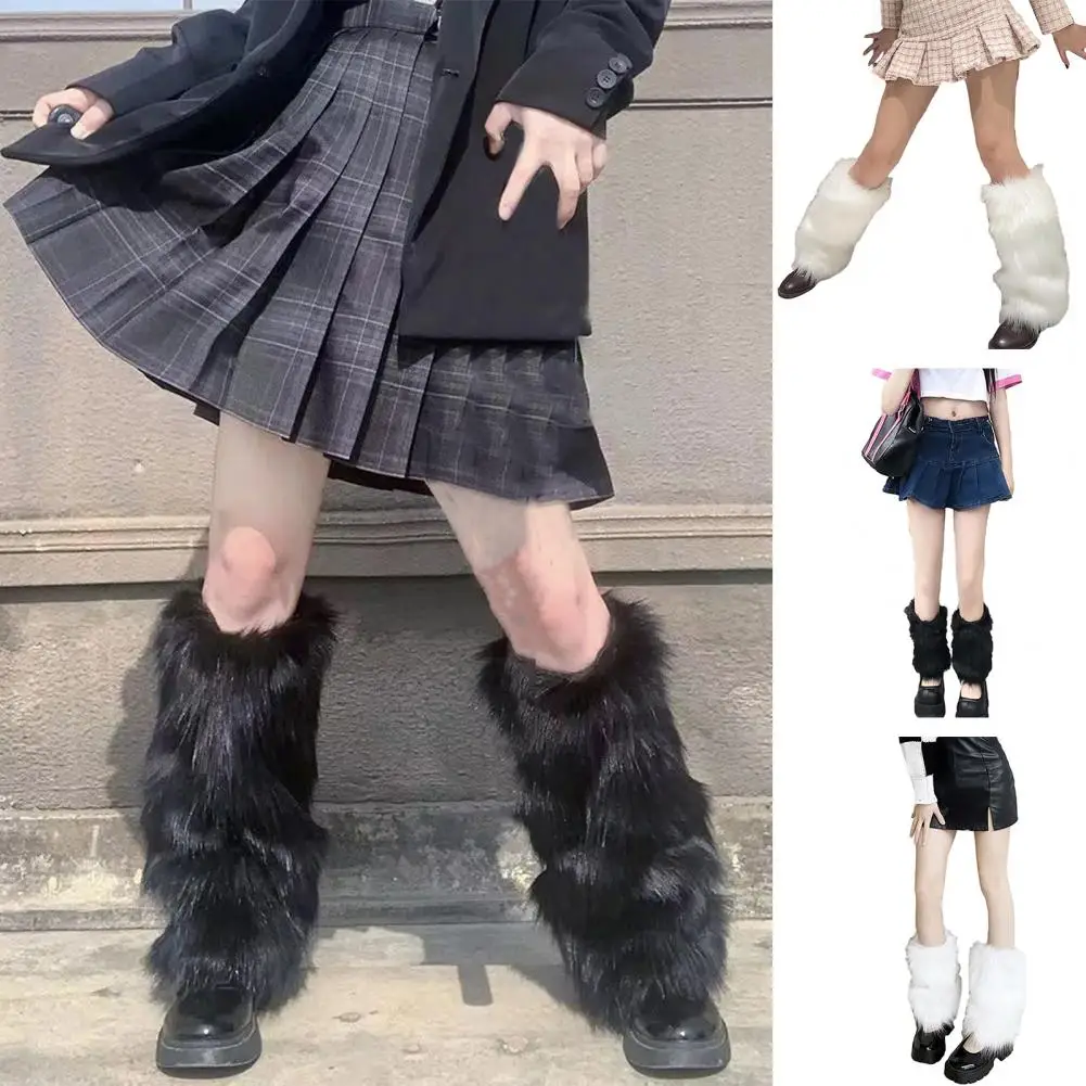 

Soft Calf Socks Cozy Winter Leg Warmers Fluffy Faux Fur Calf Socks with Anti-slip Soles for Jk Boots Lolita Boot Covers Keep