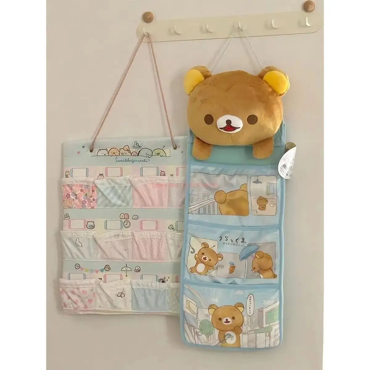 Rilakkuma Wall Hanging Bag Cartoon Relaxbear Brother Door Hanging Large Capacity Kawaii Student Dormitory Sundries Storage wall hanging storage bag