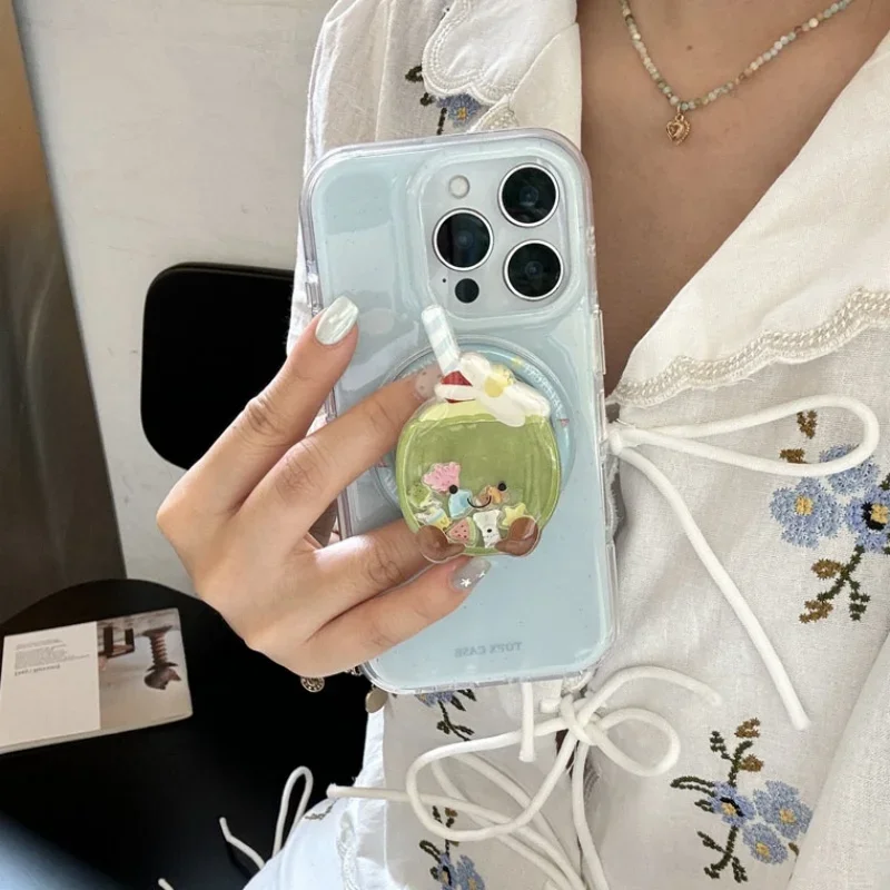Cute Korean Cartoon Quicksand Coconut Magnetic Phone Stand Holder