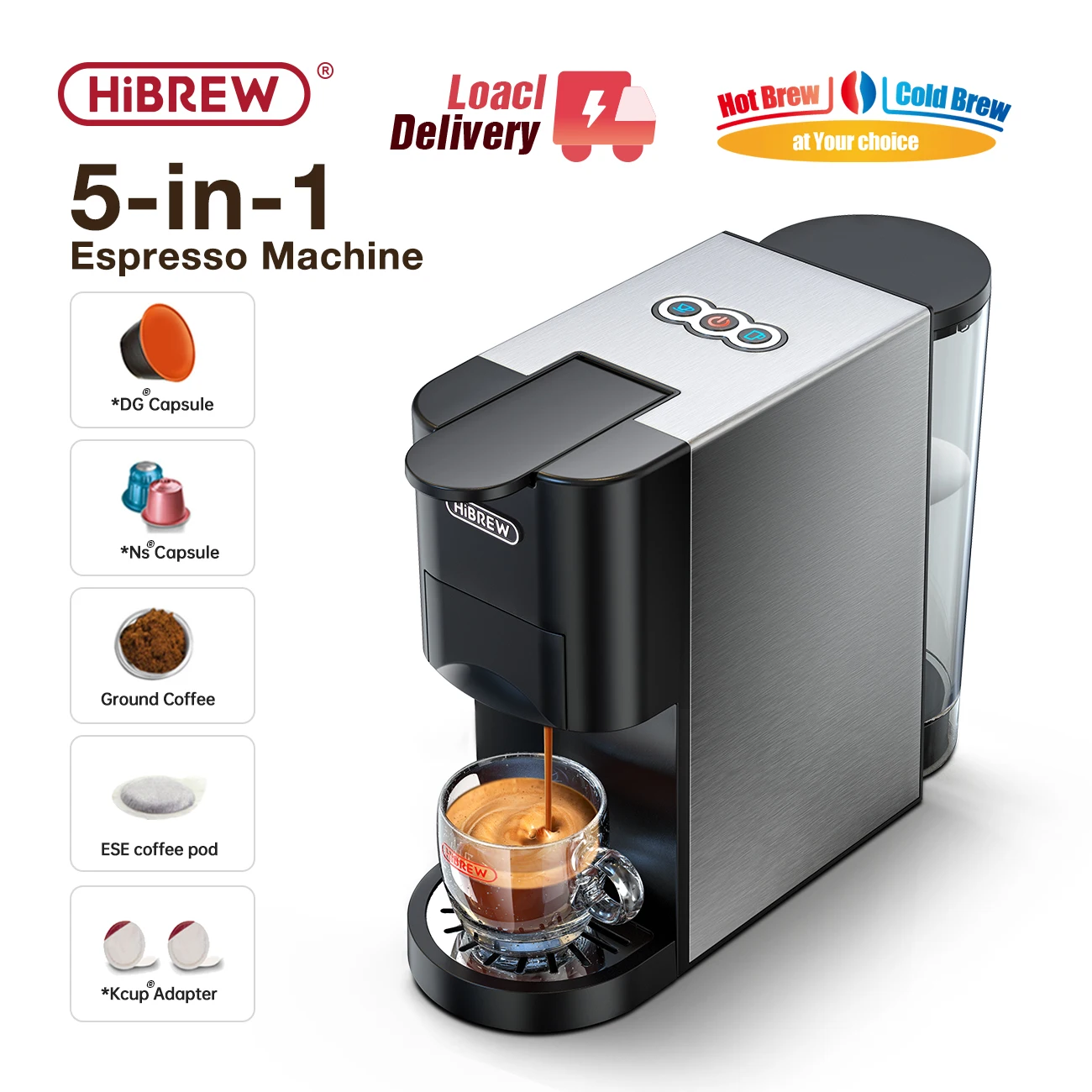 ماكينة القهوة HiBREW 5in1 متعددة كبسولات اسبريسو د...