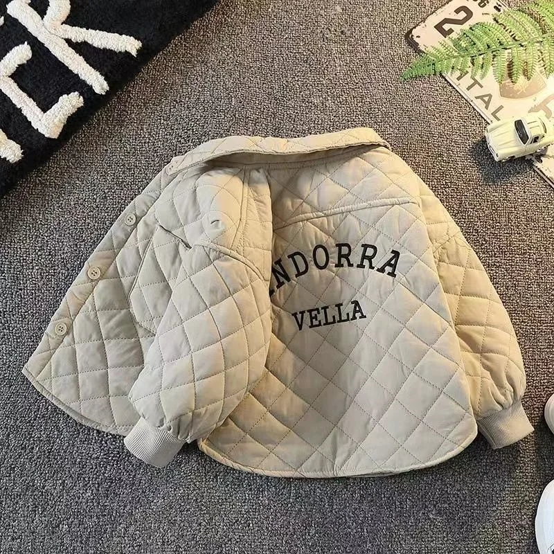 소년 두꺼운 따뜻한 격자 무늬 재킷 2025 신제품 소년 탑 포켓 패션 면화 의류 패션 잘 생긴 아동 의류