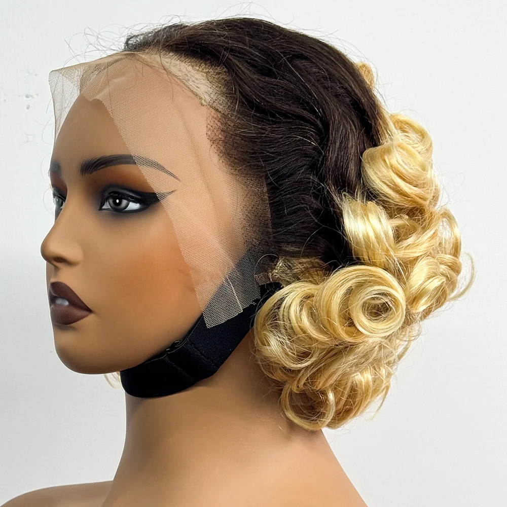 250% Density Short Bob Loose Curly Human Hair Wig 13X4 Transparent Lace Frontal Wig Curly Wavy Human Hair Wigs For Black Women