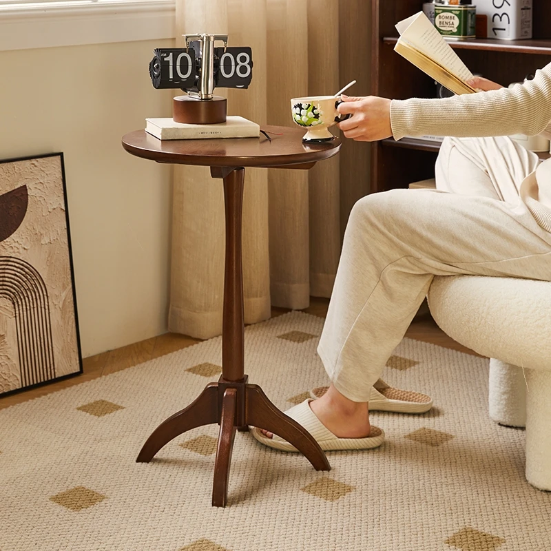Solid Wood Small Sofa Tables Round Side Coffee Sofa Mini Mobile Celebrity Tables Lounge Shelves Shelves Home Furniture