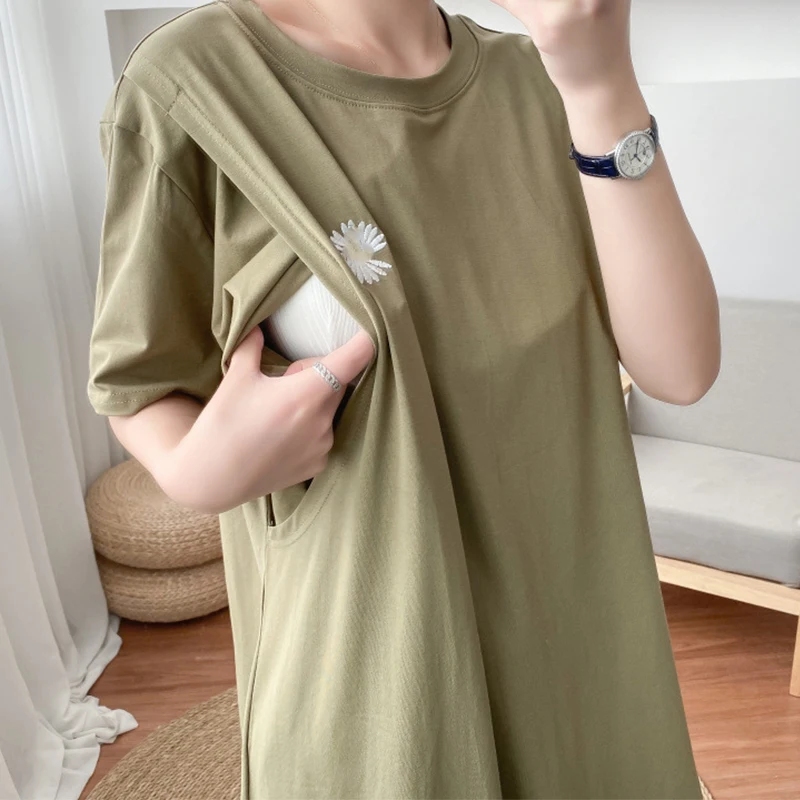 Maternity Simple Pure Color Breastfeeding Dress Long Skirt Short Sleeve Cotton Maternity Dresses Pregnant Women Clothes Tops 3 Sedde50d8cfcc4beab0fcf66b1076ef597