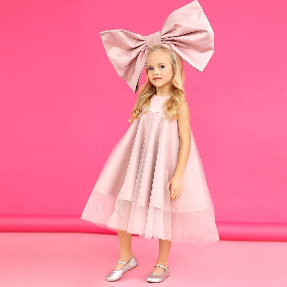 Flower Girl Dresses Weddings Simple Line Tea Length Flower Girl Dress