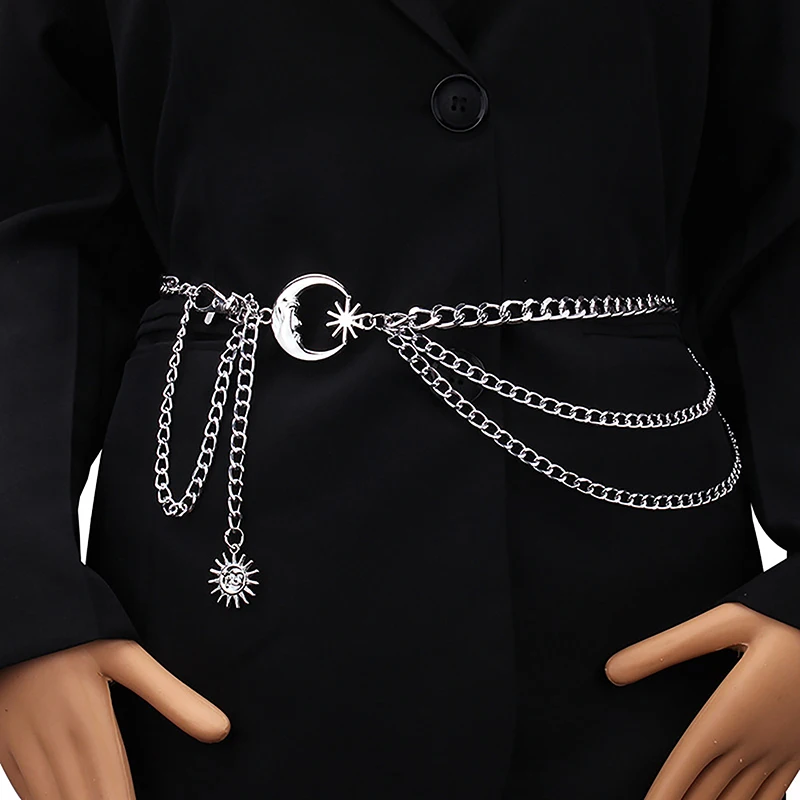 

1Pc Women Waist Chain Belt for Dress Skirt Belts with Moon Star Waistbands Gold Silver Ladies Clothing Chain Accessories