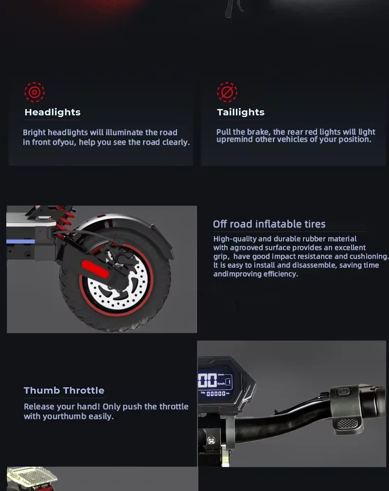 Folding 800W Dual Motor 11Inch Off-Road Adult Electric Scooter Top Speed 55km/h 48v30AH Battery Tires Sport Commuter E Scooter