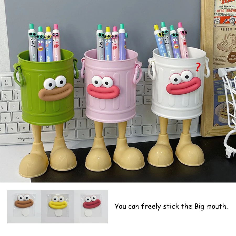 Big mouth plastic pencil holder with letter stickers Long legged desk cute funny pencil holder DIY Arbitrary combination pencil case pen holder pen and brush holder