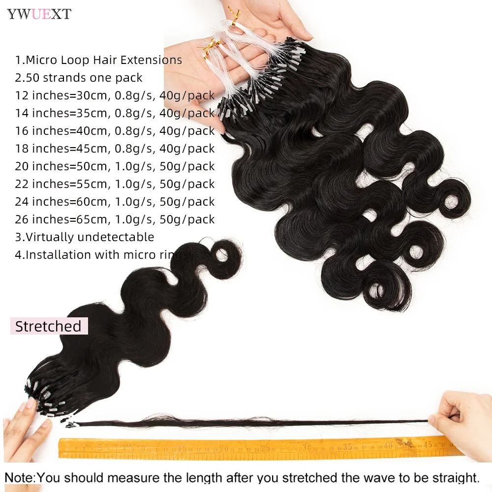 Body Wave Micro Loop Ring Human Hair Extensions 12-26 inches Brazilian Remy Micro Link Hair 50pcs For Black Women Fashion
