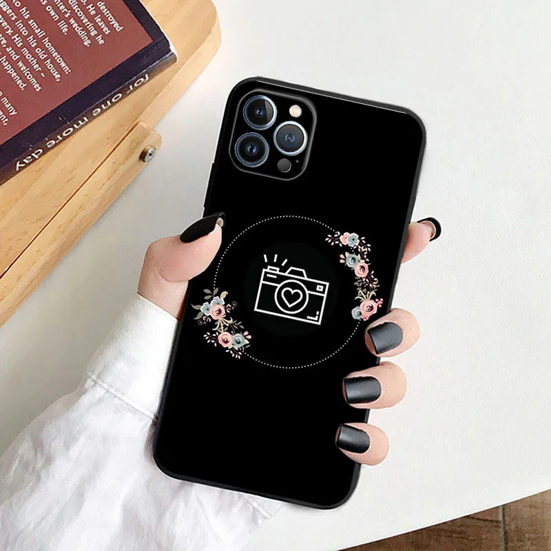 Custodie Per Telefoni Antigoccia Nere Opache Per Iphone 15 14 Pro Max 13 12 11 Plus Mini 7 8 Se X Xr Xs 6 6S Girl Flower Yoga Icon Cover