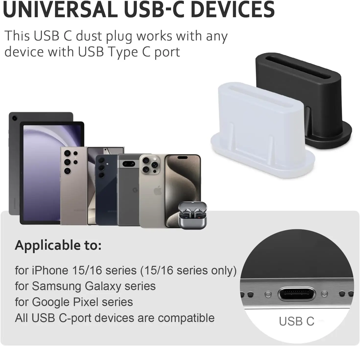 Universal USB/Type-C Dust Plug Charger Port Cover Cap
