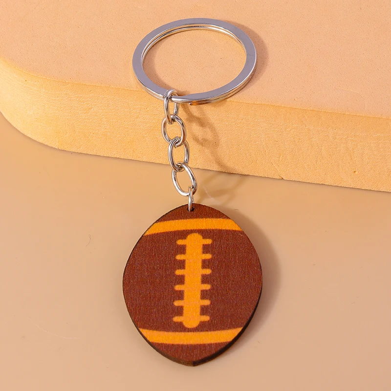Mode Sport Schlüsselbund Holz Fußball Rugby Anhänger Schlüssel Ringe für Frauen Männer Auto Schlüssel Handtasche Schlüssel Ketten DIY Zubehör – Detail 8