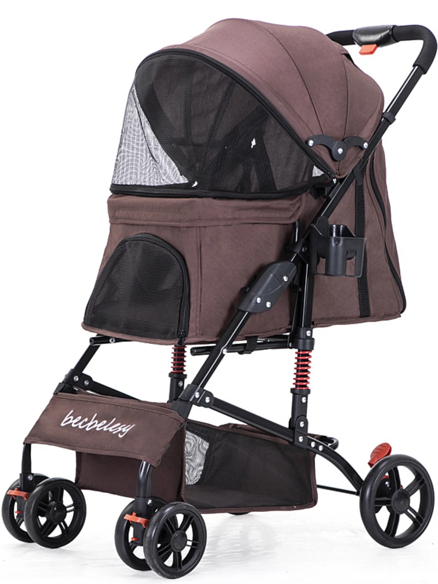 

Dog Stroller for Small Dogs Pet Carrier Foldable Cat Cart 4 Wheel Pet Trolley with Anti Vibration Spring