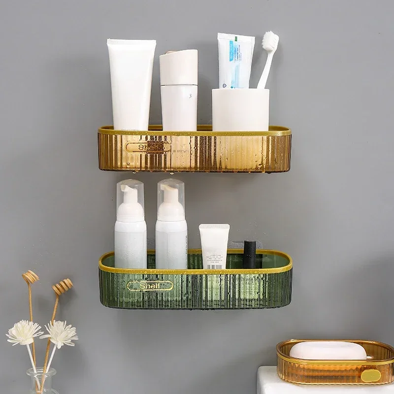 Punch-free Bathroom Shelf Shelves Wall Mounted Shampoo Storage Rack For Kitchen Holder Square Acrylic Bath Organizer Accessories 2