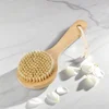 Dry Bath Body Brush Back Scrubber Short Handle Bath Shower Brush With Anti-Slip Wooden Handle Round Head Scrubbing Brush 4
