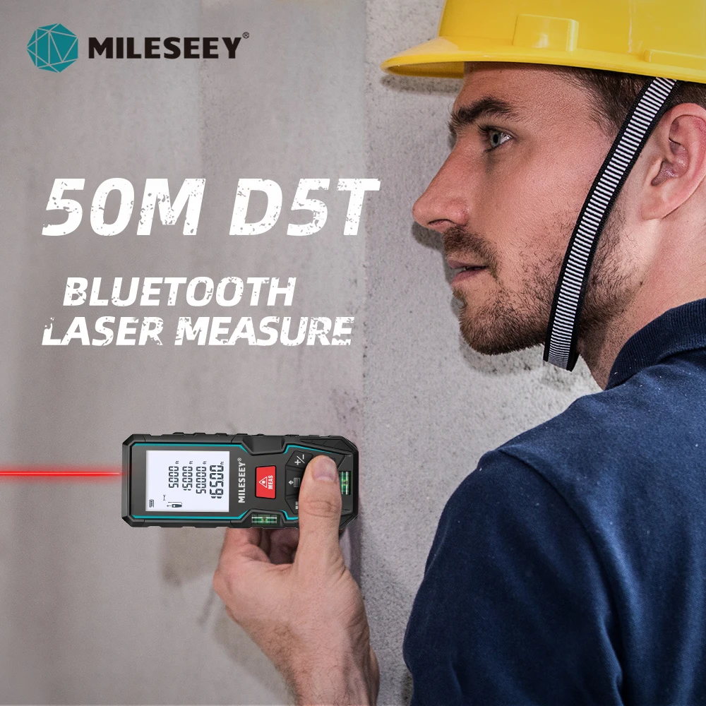 MILESEEY High Precision Laser tape measure D5T Bluetooth Laser Distance Meter 50M Trena, APP Real-time data transfer