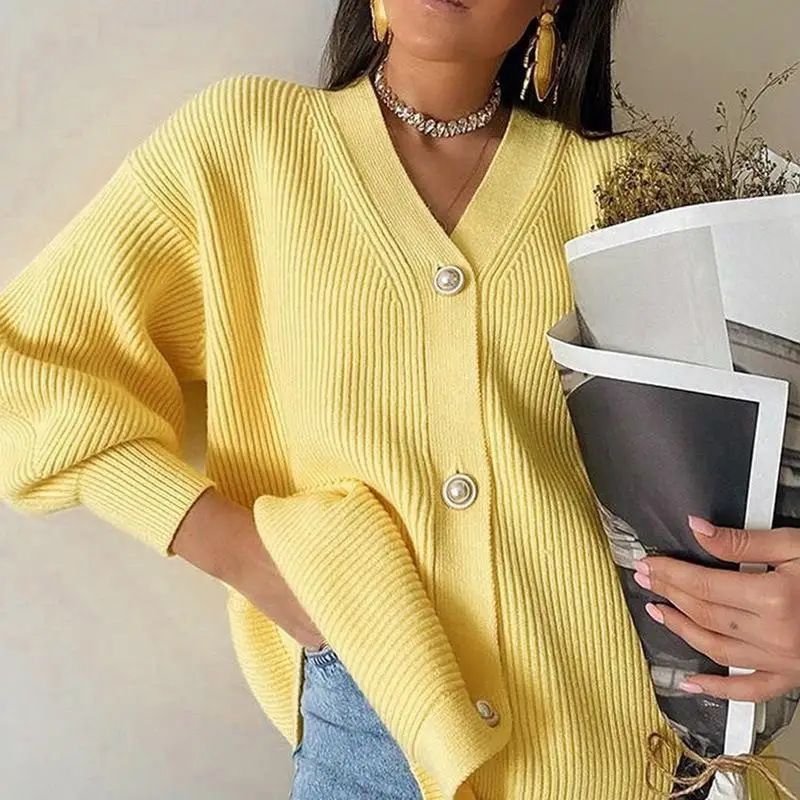 

2023 New Sweater Coat Solid Casual Cardigan Loose Knit Breasted Cardigan