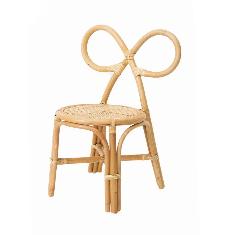 Children's Rattan Chair Natural Rattan Bow Chair Photography Log Color Backrest Children Chairs