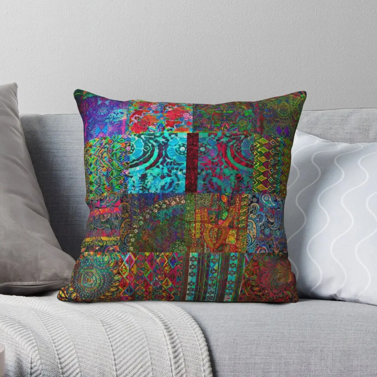 

Bohemian Wonderland Patchwork Square Pillowcase Polyester Linen Velvet Printed Zip Throw Pillow Case Sofa Seater Cushion Cover
