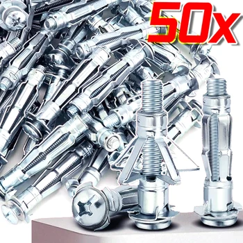 10/50Pcs Heavy Duty Bolts Expansion Tube Pipe Self Tapping Screws Serrated Thorny Carbon Steel Hollow Drive Wall Anchor Plug