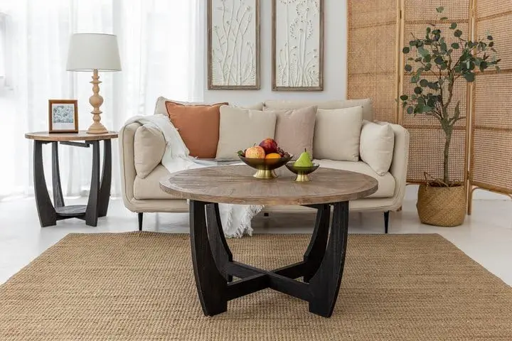 Farmhouse Coffee Table with Crisscross Base, French Country Accent Table for Family, Dinning or Living Room, Modern, Round 6