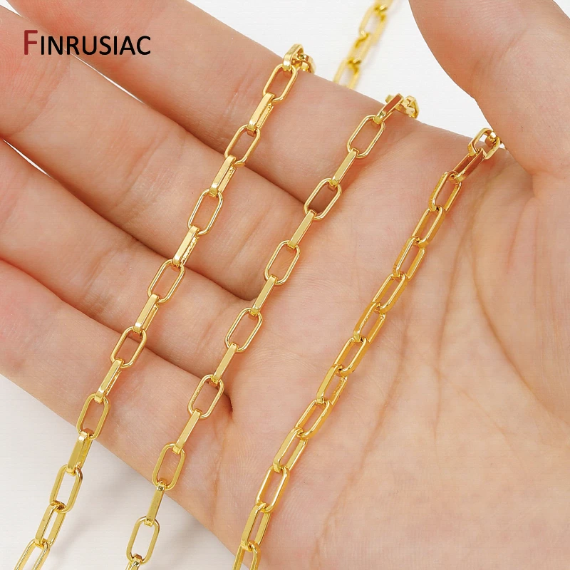 18K Gold Plated Brass Square Link Chain,3.8*7.7mm Paperclip Chain Oval Link Chain for DIY jewelry making accessories
