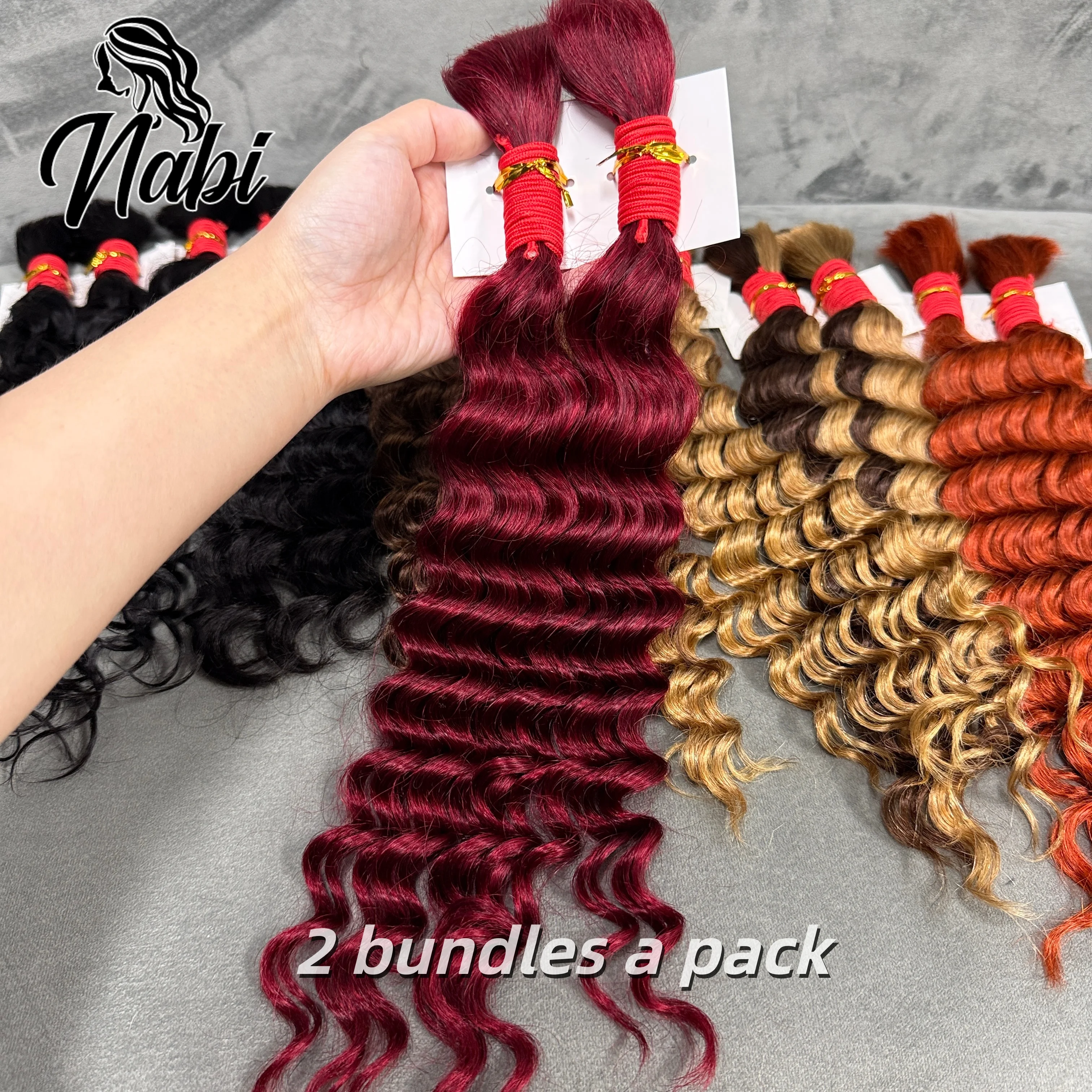 Nabi Boho Braids Human Hair Burgundy Hair Braiding Bundles Deep Wave Hair Extension Braids Curly Hair Extension Bulk for Women 6