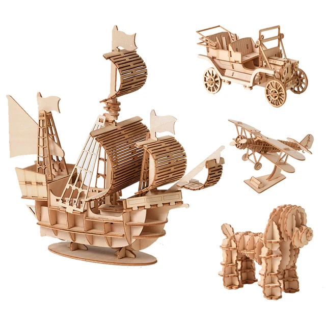 3D Wooden Puzzle Toy Assembly Model Craft Kits DIY Biplane Drone Airplane Piano Car Animal Toy Desk Decoration Kid Handmade Toys 1