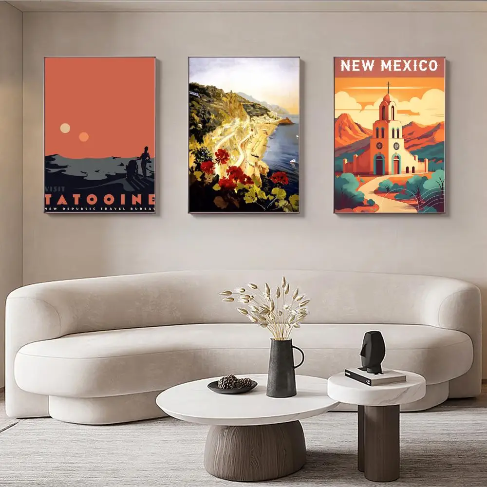 

Vintage Travel Poster Self-adhesive Art Poster Retro Kraft Paper Sticker DIY Room Bar Cafe Vintage Decorative