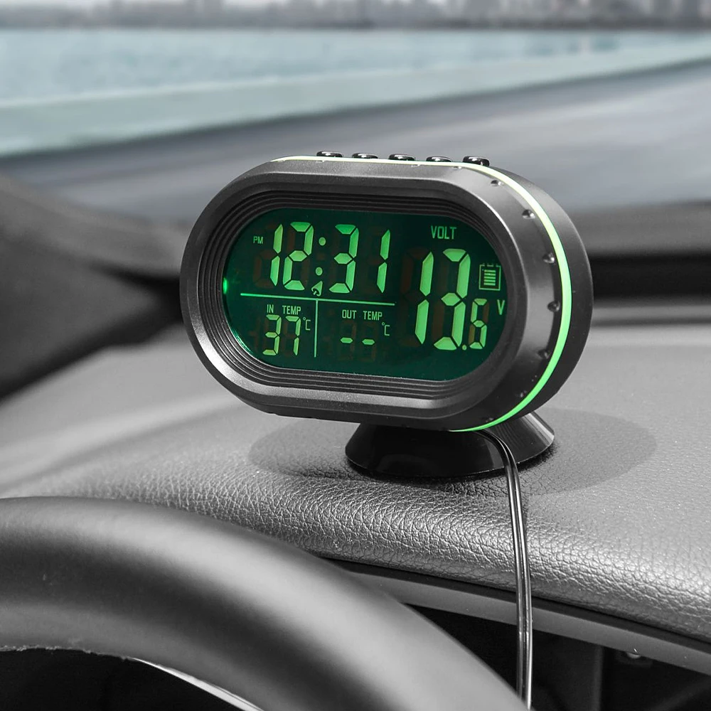 12/24V Car Volt Meter Auto Digital LED Car Voltmeter Thermometer