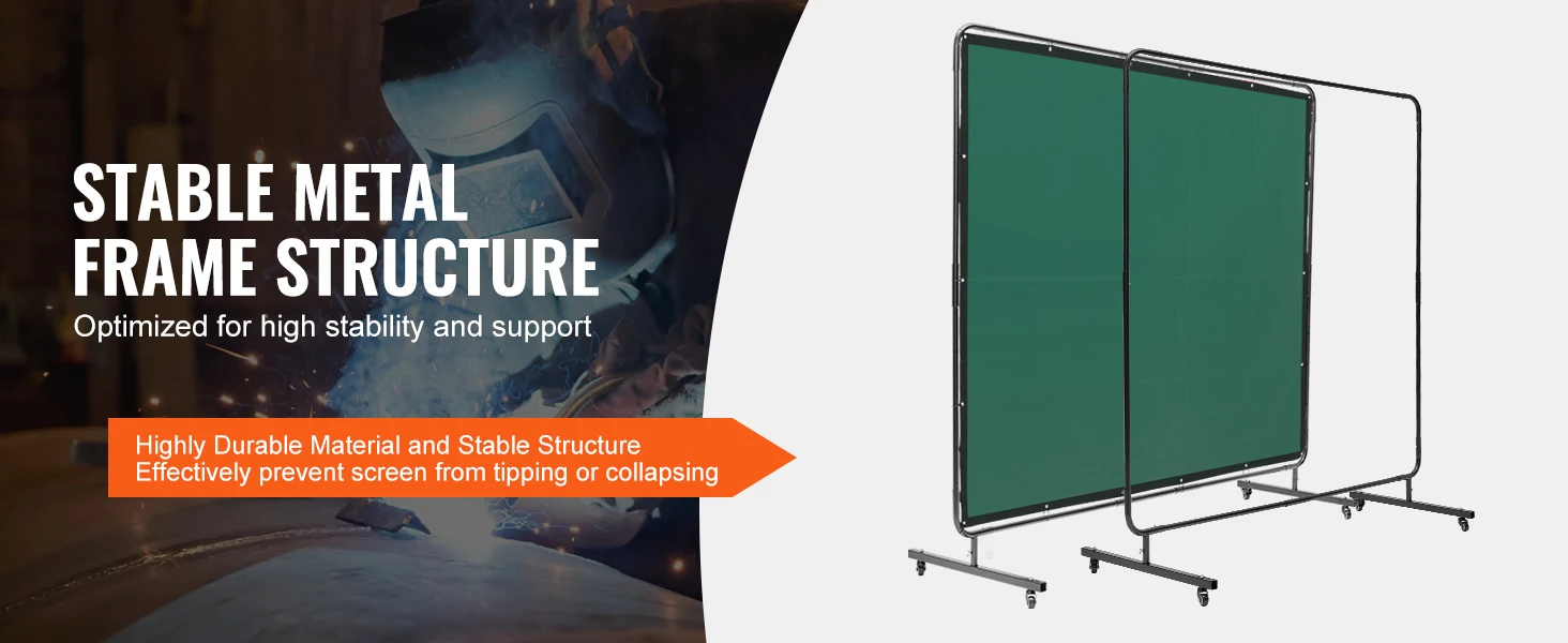 SucceBuy Welding Screen w/ Frame 6'x8' Welding Curtain Flame-Resistant Vinyl Welding Protection Screen for Workshop Industrial