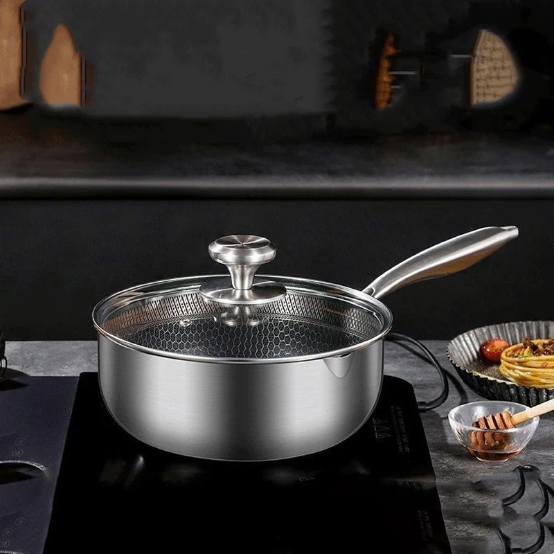 CBYJK 1qt Stainless Steel Saucepan With Lid, Honeycomb Non-Stick Cooking Pot, Eco-Friendly PFOA-Free Coating, Compatible With All Cooktops, Perfect