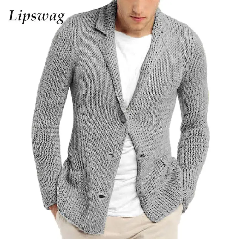 

2023 Autumn Fashion Lapel Buttoned Knit Jacket Mens Coat Casual Solid Color Long Sleeve Sweater Cardigans Men Vintage Knitwear
