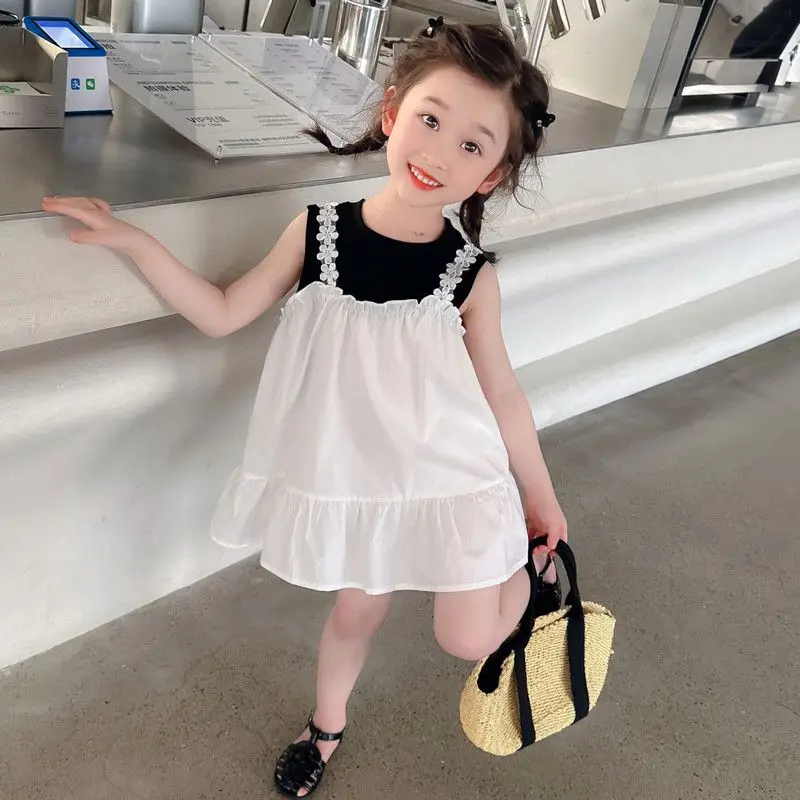 

Летнее платье, платье принцессы для маленьких девочек, в западном стиле, с круглым вырезом, пачка, детская одежда, новинка 2023, тонкая детская одежда для девочек