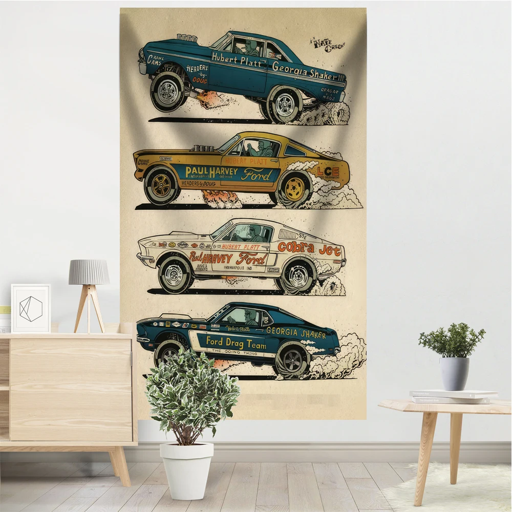 Auto Sportiva Vintage Hot Wheels Arazzo Banner Mustang Dodge Cool Art Studente Dormitorio Garage Club Decorazione Della Parete