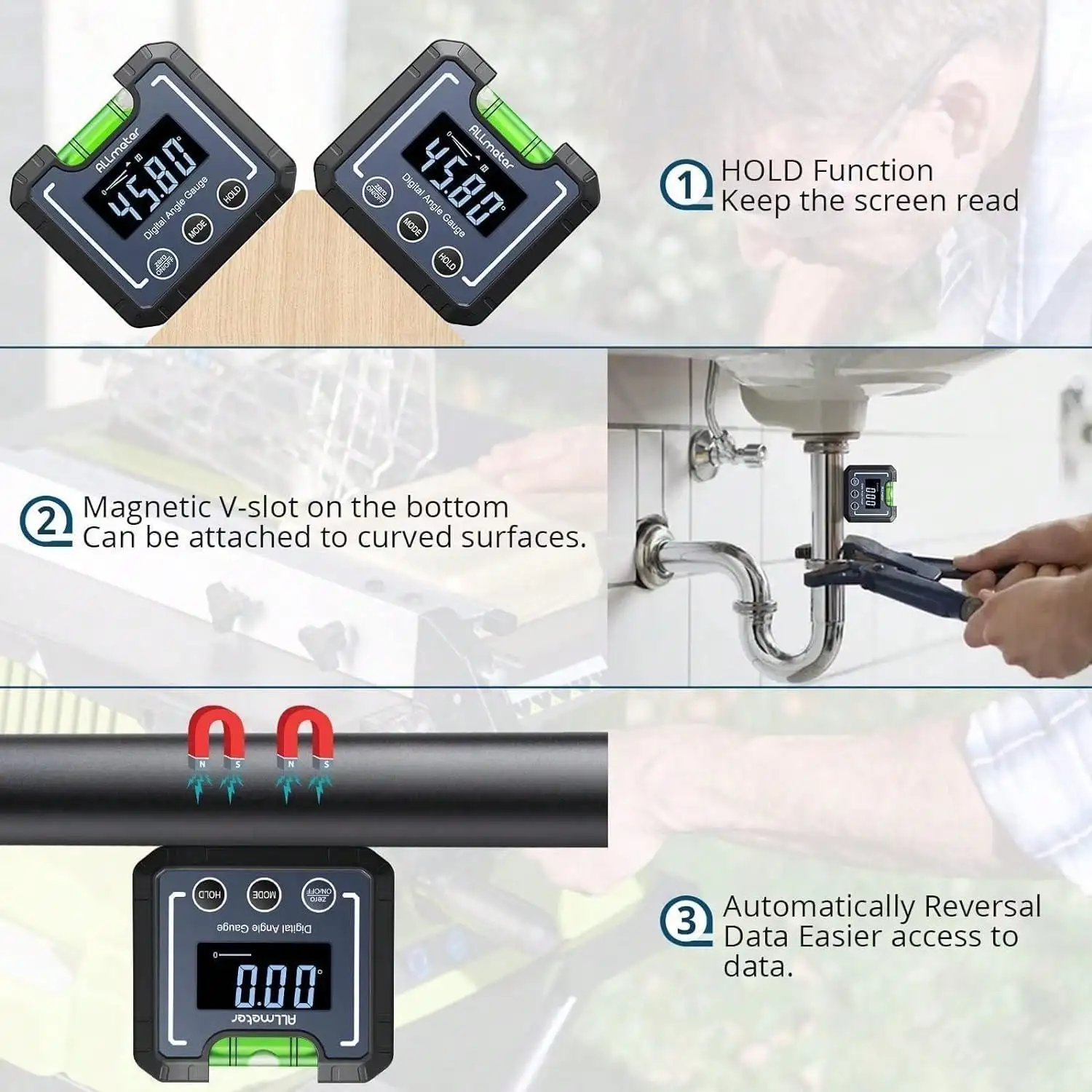 Digital Angle Protractor Level Box with Magnetic Base LCD Display IP52 for Carpentry Construction Masonry