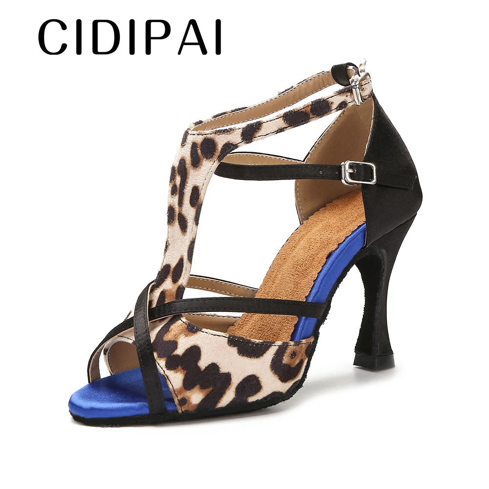 CIDIPAI Women's Satin Latin Dance Shoes Leopard Ballroom Dance Shoes Tango Salsa Training Perform Shoes Ladies High Heels 7.5CM 2