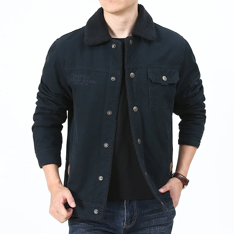 thumbnail image 1 of Chaquetas polares para hombre, abrigos cortavientos, chaquetas bomber térmicas de otoño e invierno, chaquetas ajustadas cálidas con cuello de piel y múltiples bolsillos para motocicleta, 1 of 4