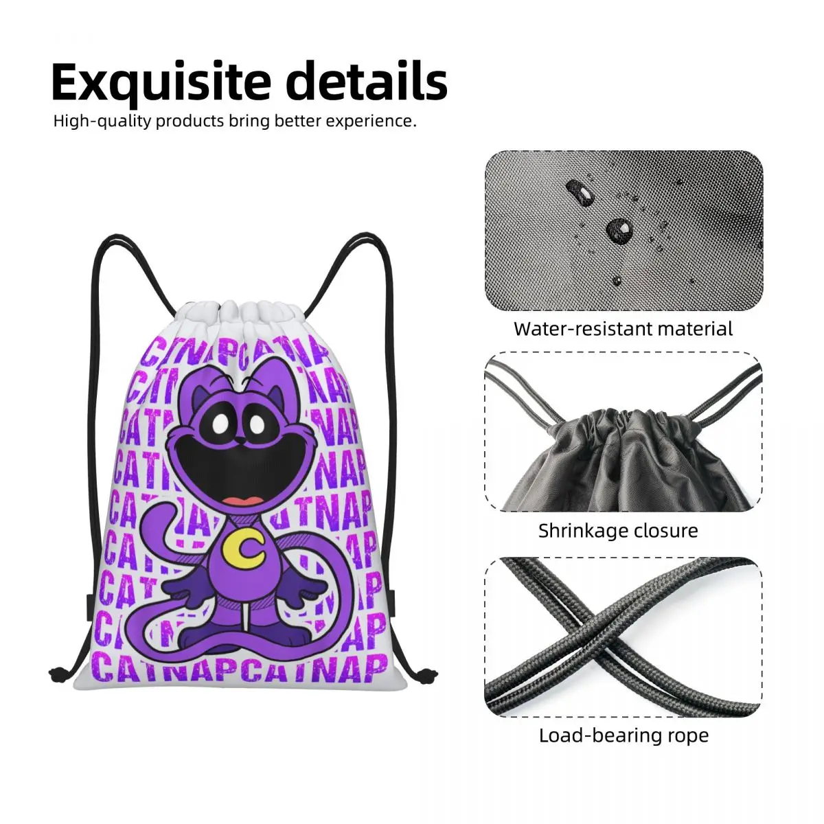 Custom Smiling Big Mouth Critters Dogday Cute Catnap Toddlers Drawstring Backpack Gym Sport Sackpack Portable Scarry Animated 3
