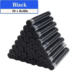 Premium Refillable Fountain Pen Set with Assorted Ink Refills: Ideal for Students and Office Use (50 x Black Refills)