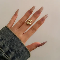 Elegant Chunky Waterdrop Open Cuff Bracelet in Gold and Silver Tones (Ring - Golden)