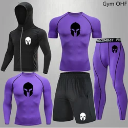 Spartan Men Sportswear Compression Suits Mens Tracksuits Sports Jogging Training Fitness Quick-Dry Gym Clothes Running Sets Men