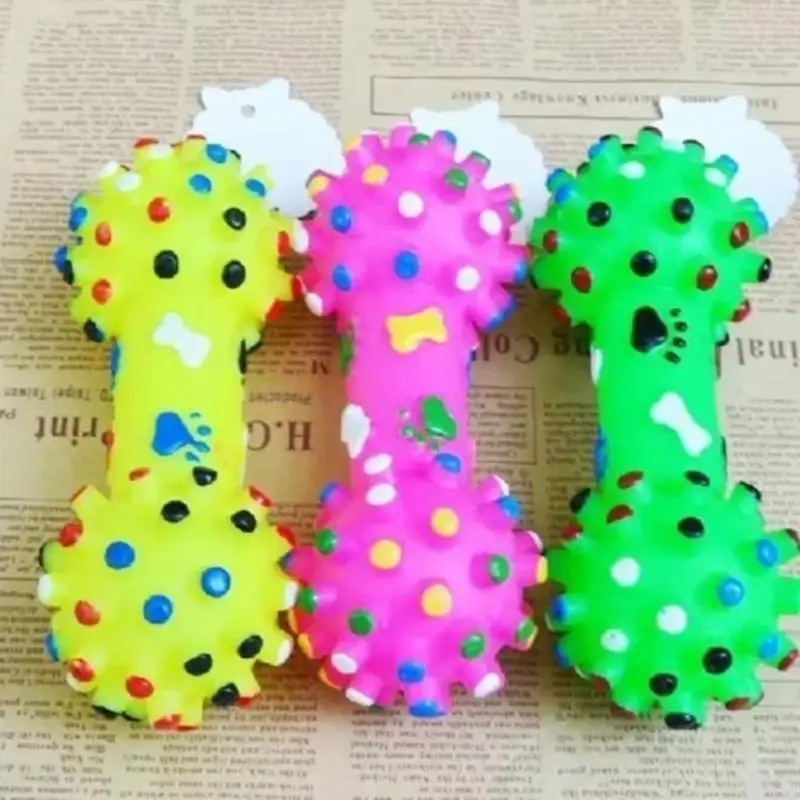 Colorful Plastic Boneses Dog Chew Toys Voice Prick Ball Dumbbell Dog Toy Grinding Teeth Interactive Dog Training Dog Cat Toy