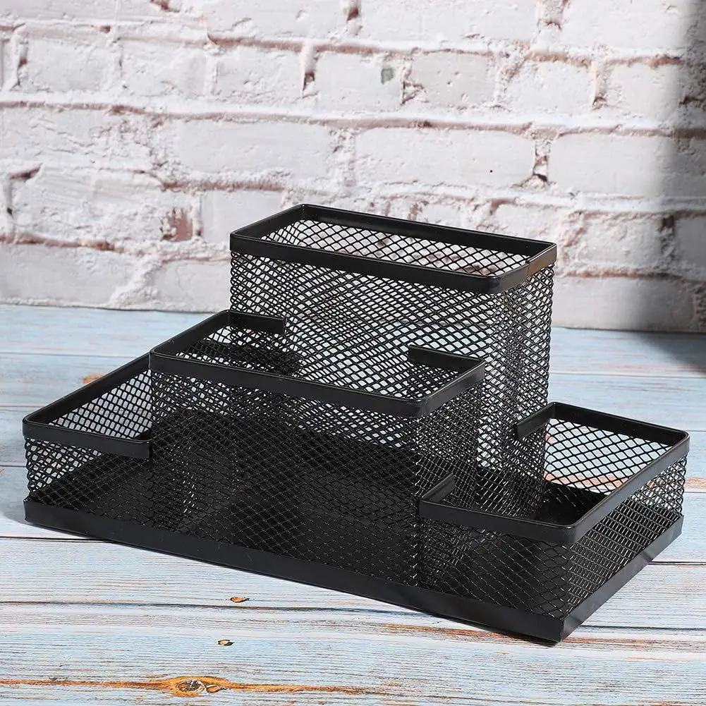 Mesh Desk Organizer Desktop Pen Holder 4 Compartments Metal Stationary Organizer Desk Caddy Office Home Stationery Supplies pen holder,stationery organizer,desktop storage shelf,desktop storage box,desktop storage kit,stationery storage box,storage drawer boxes